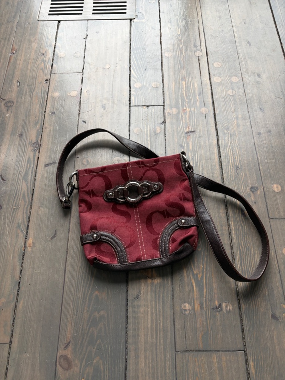 Sophia Caperelli Burgundy Crossbody with Dark Brown Trim